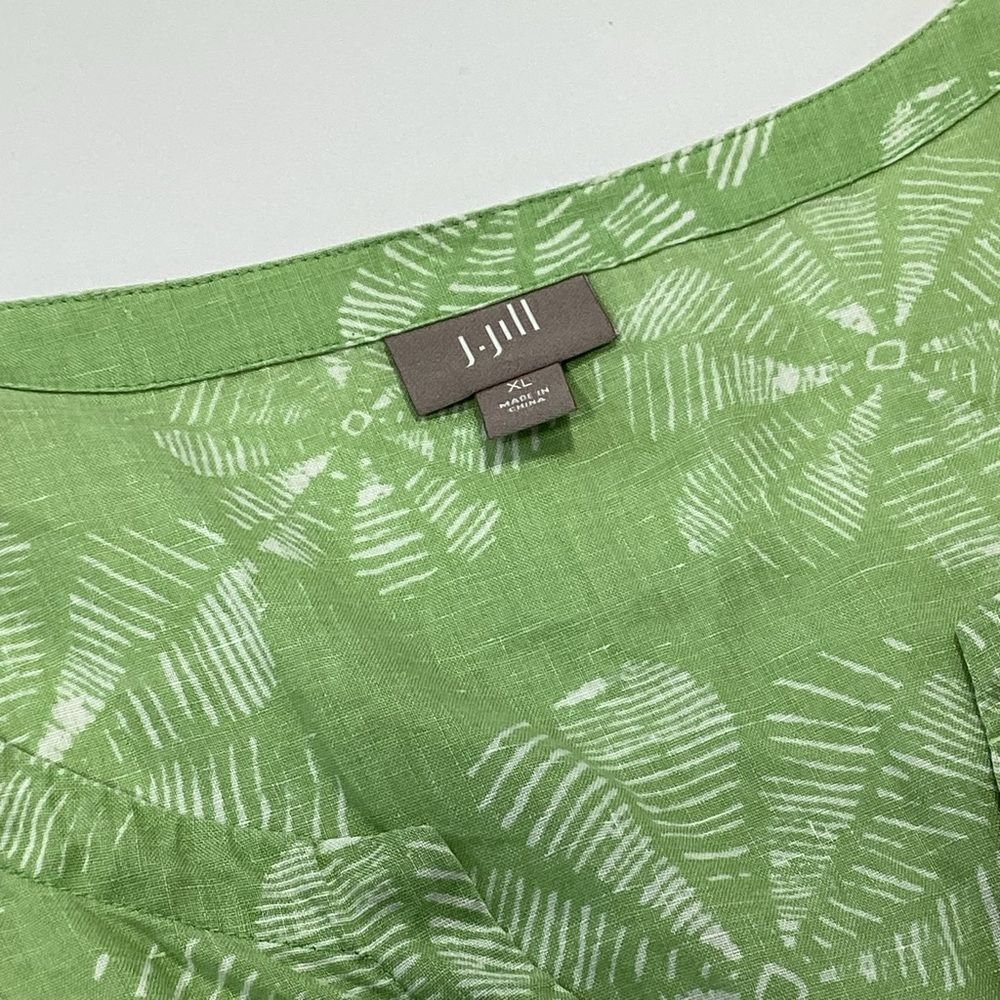 J. Jill Linen Blouse Green with White Accents J Jill Tunic XL - Picture 4 of 11